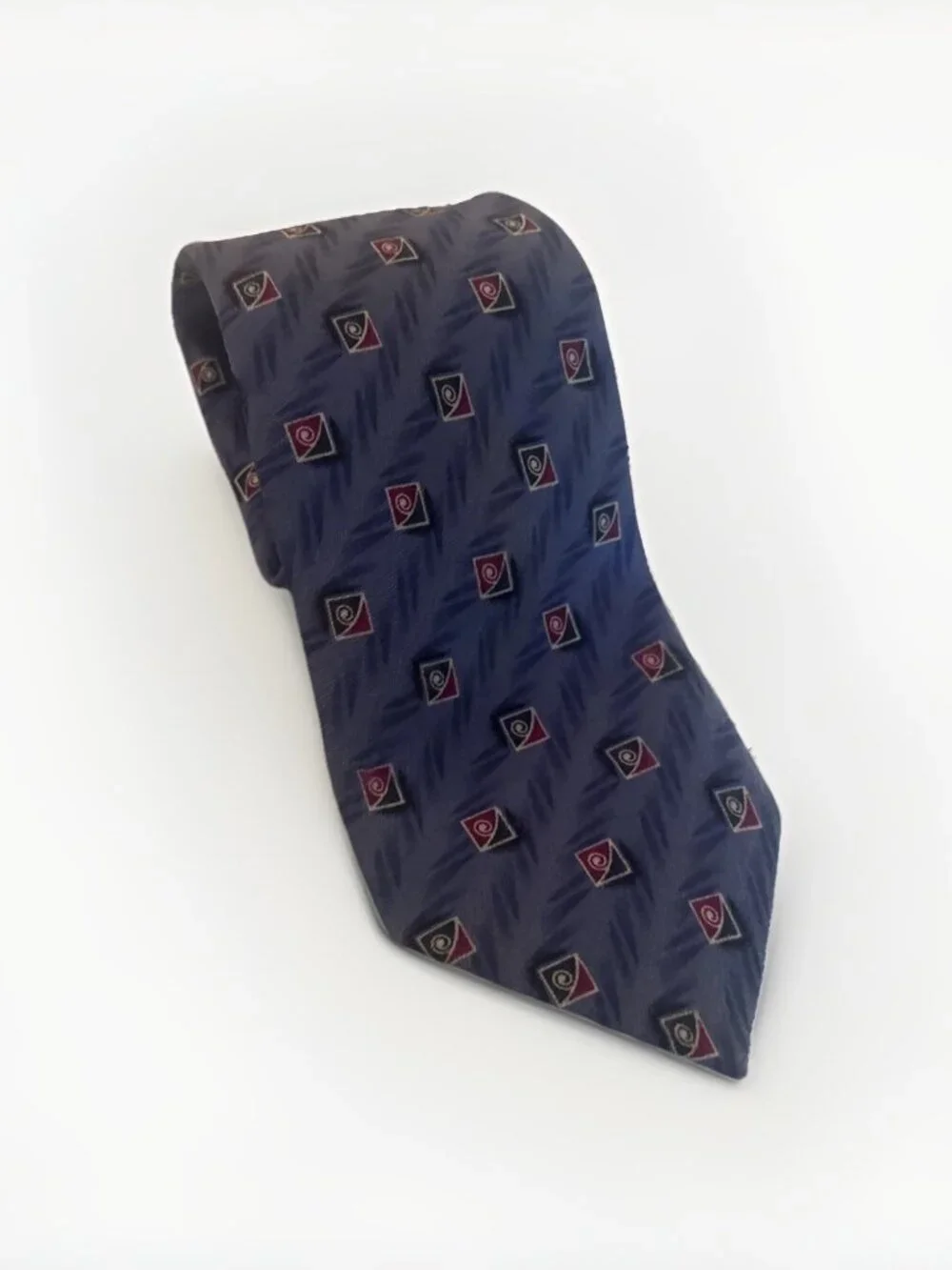 Vintage Oleg Cassini Blue Red Hand Made 100% Silk Men’s Neck Tie 80’s Print Cool